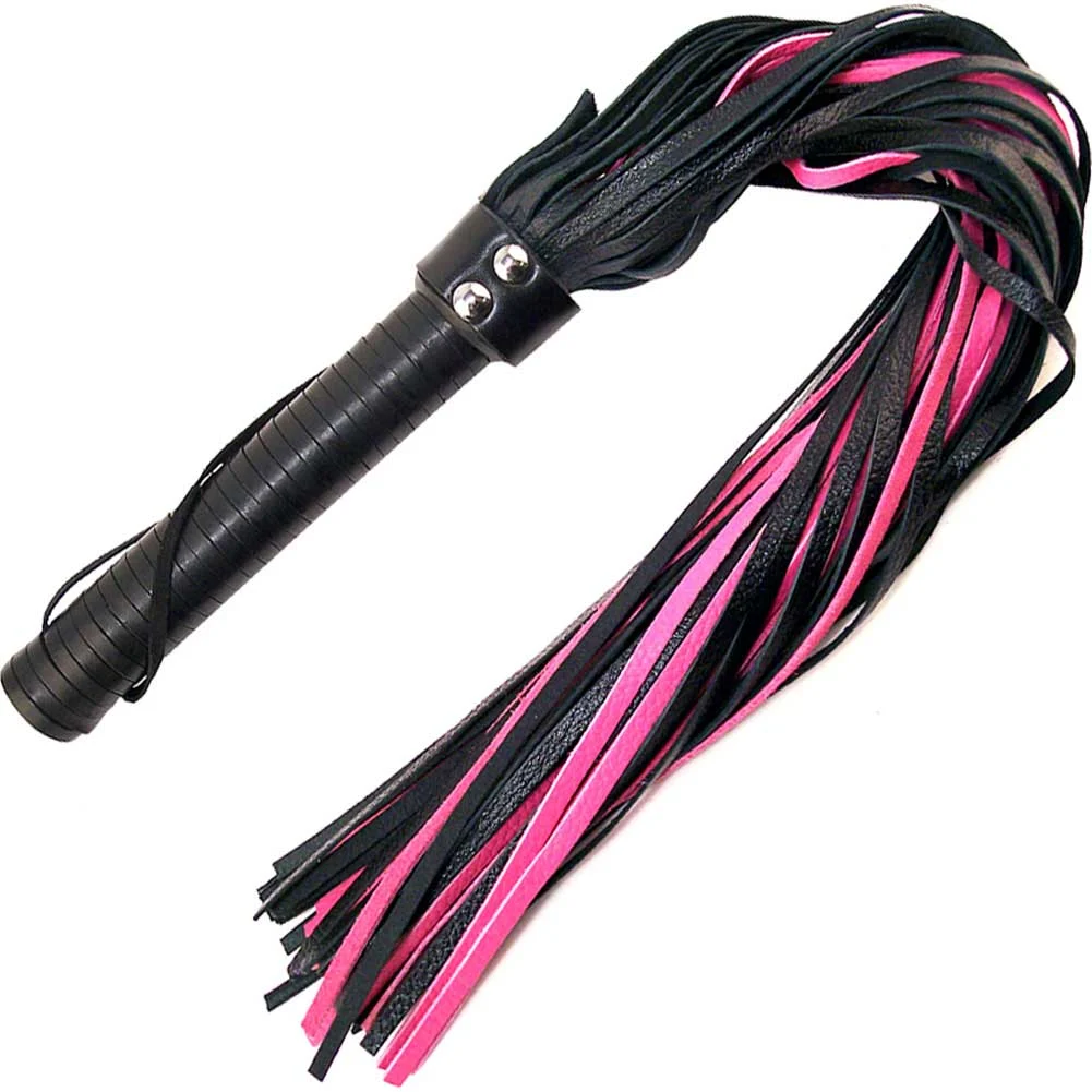 Rouge Suede Flogger with Leather Handle, 27", Pink/Black