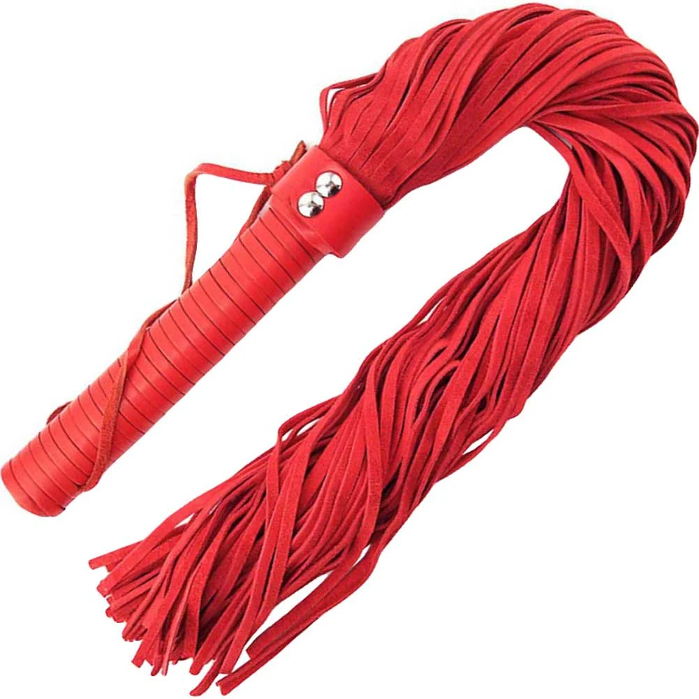 Rouge Suede Flogger with Leather Handle, 27", Red