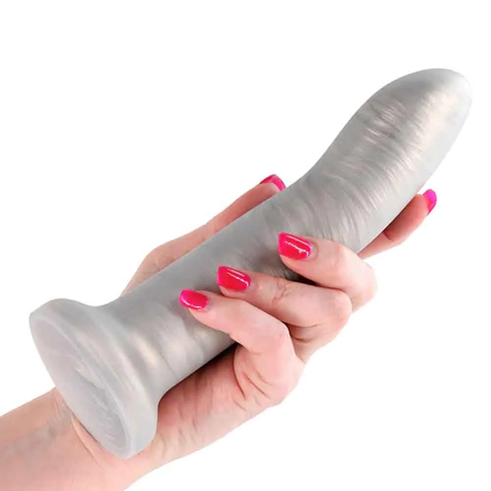 Royals Charlie Curved Metallic Silicone Dildo, 8", Champagne