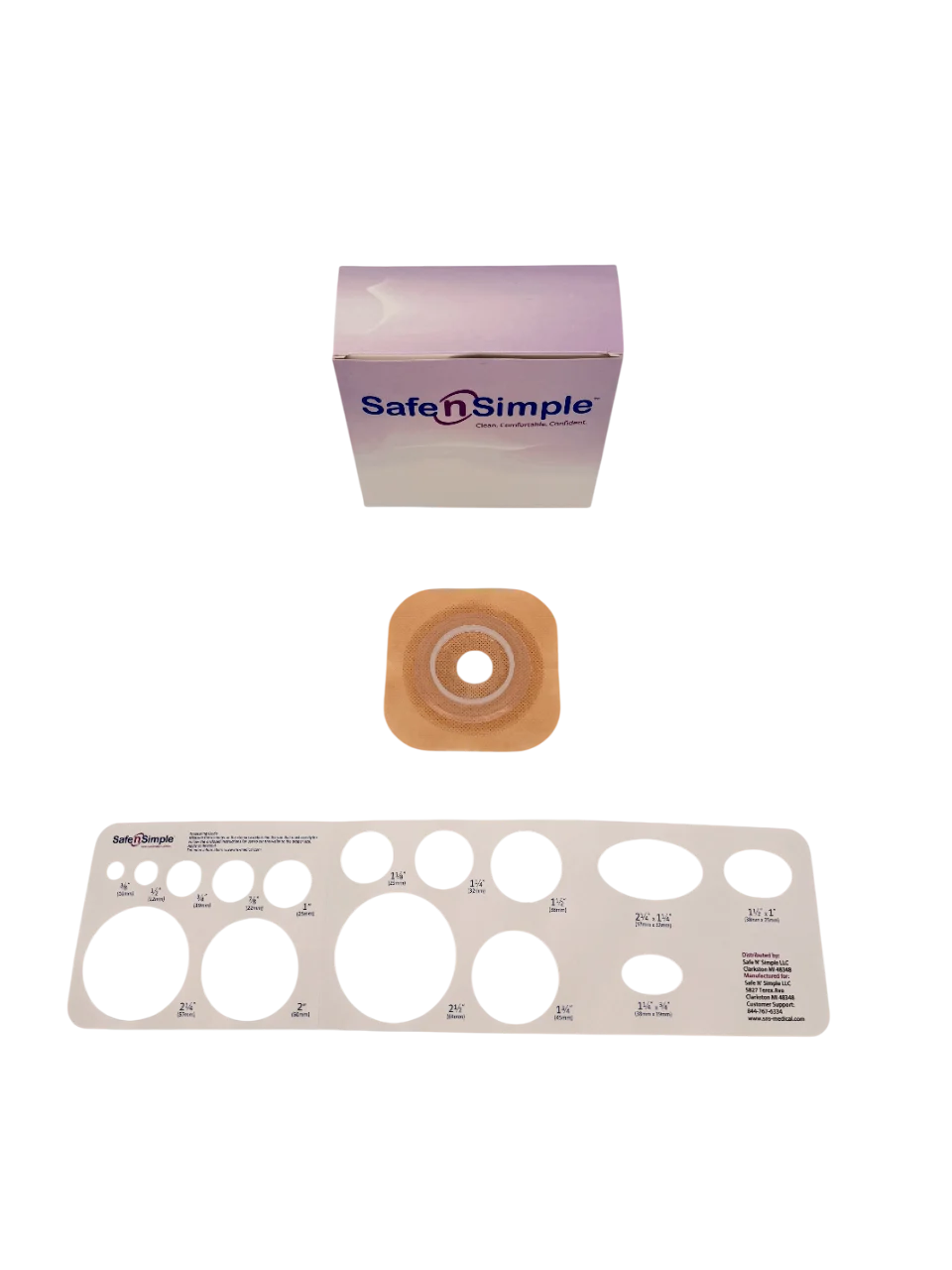 Safe N Simple 2-Piece Wafer Standard Wear with Tape Collar Beige 45mm 1 3/4" Flange with Pre Cut Stoma Opening (80 Count)