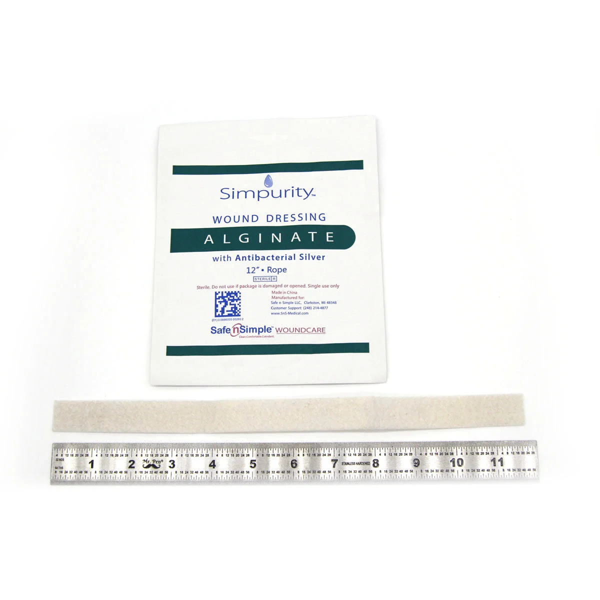Safe N Simple Simpurity Silver Calcium Alginate Wound Dressing, 12 Inch Length Rope (120 Count)