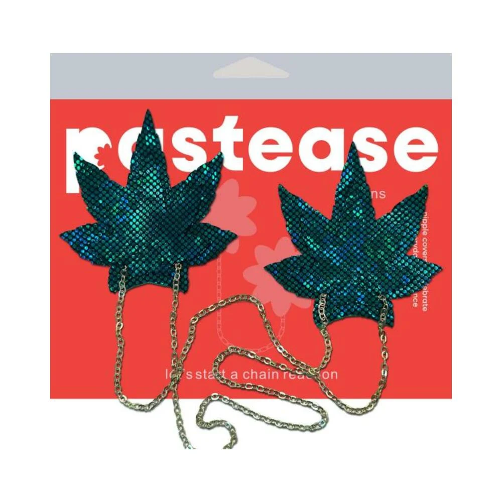 Shattered Glass Disco Ball Weed W Gold Chain Nipple Pasties