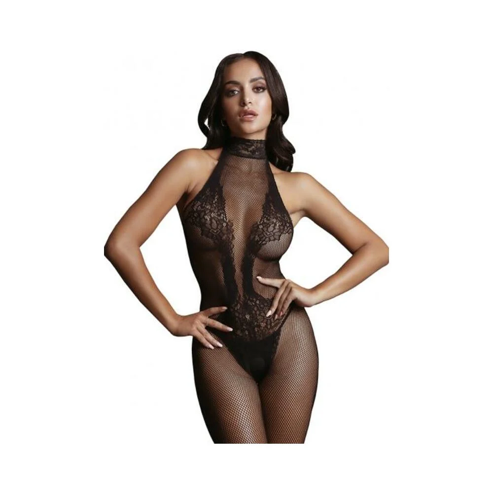 Shots Le Desir Fishnet & Lace High-neck Bodystocking Black