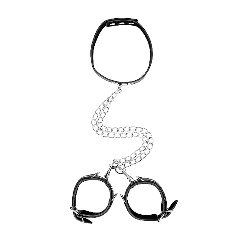 Shots Ouch Black & White Bonded Leather Collar w/Hand Cuffs - Black