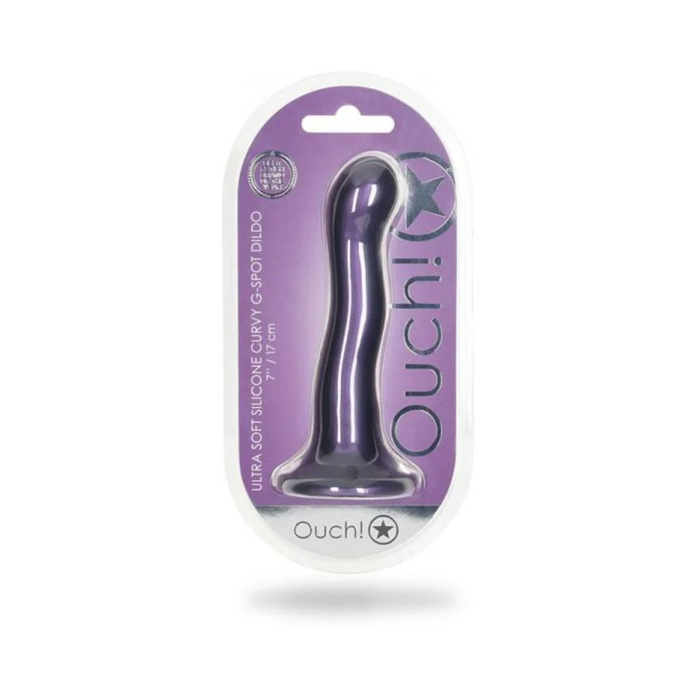 Shots Ouch! Ultra Soft Silicone 7 In. Curvy G-spot Dildo Metallic Purple