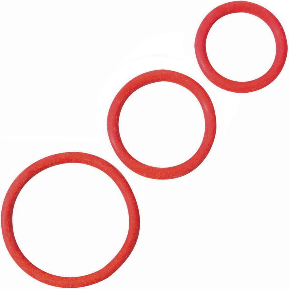 Spartacus Soft Rubber Penis Ring Set, 3 Rings, Red