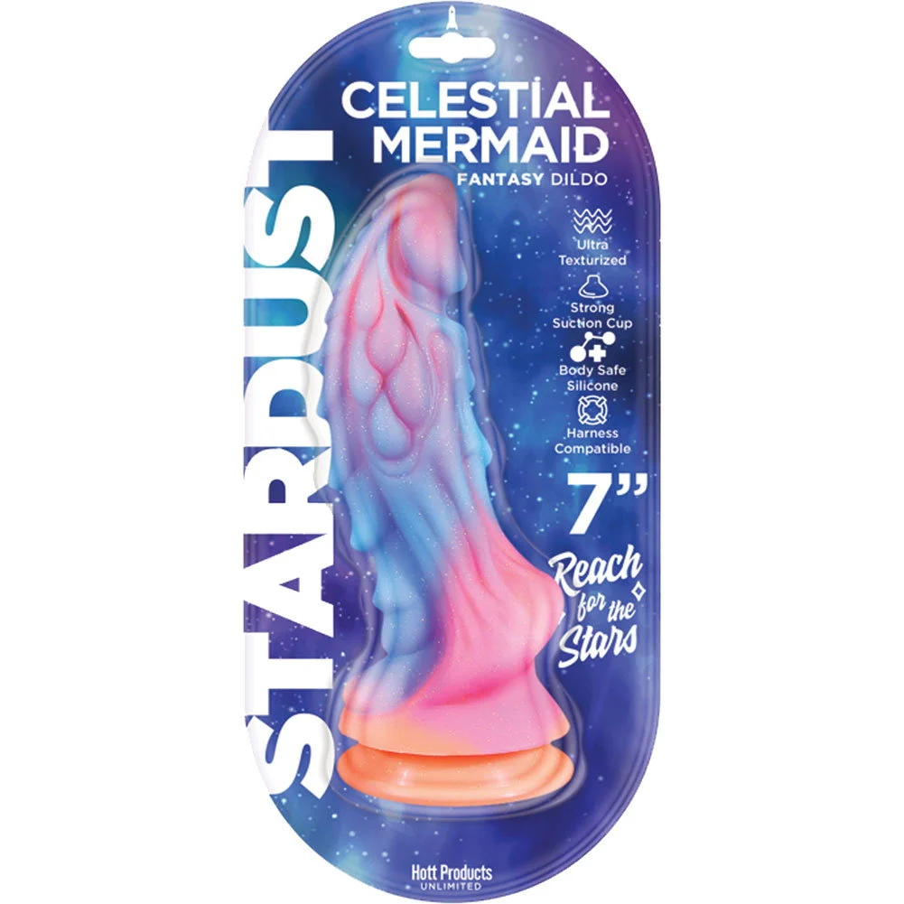 Stardust Celestial Mermaid Fantasy Textured Suction Cup Dildo, 7", Multicolor