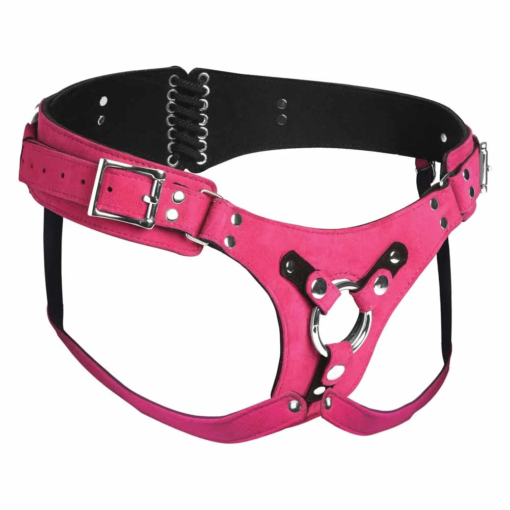 Strap U Bodice Deluxe Leather Corset Harness, One Size, Pink