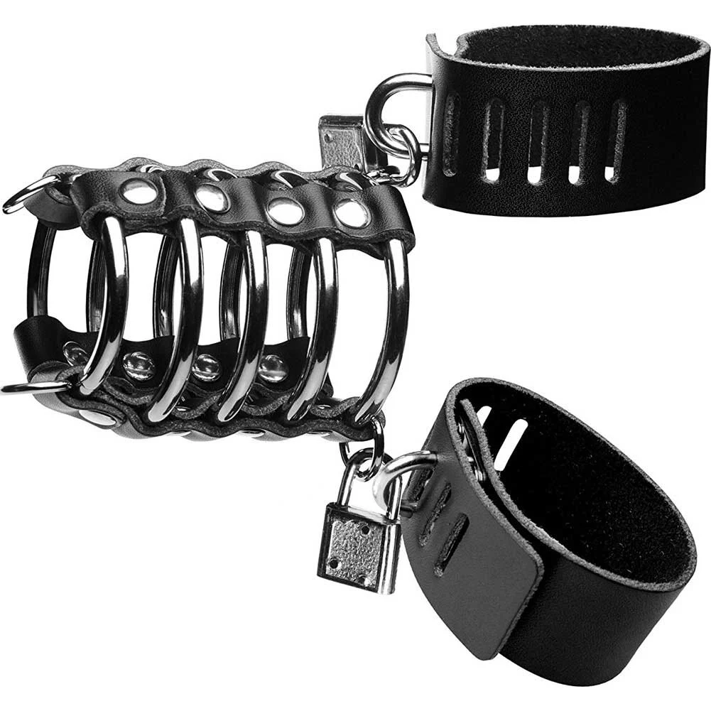 STRICT 5 Ring Chastity Device with Strap, 2.6", Black/Silver