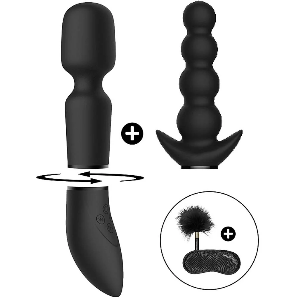 Switch Pleasure Kit No 3 Vibrator with Clitoral Wand and Beads Attachments, Black