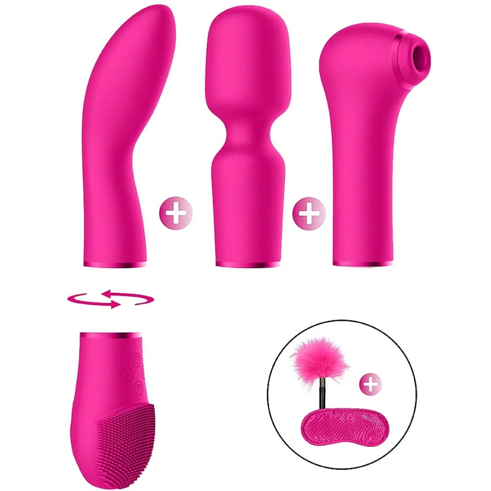 Switch Pleasure Kit No 5 Vibrator with Suction Pulse Wave, Wand, and G-spot Attachments, Pink
