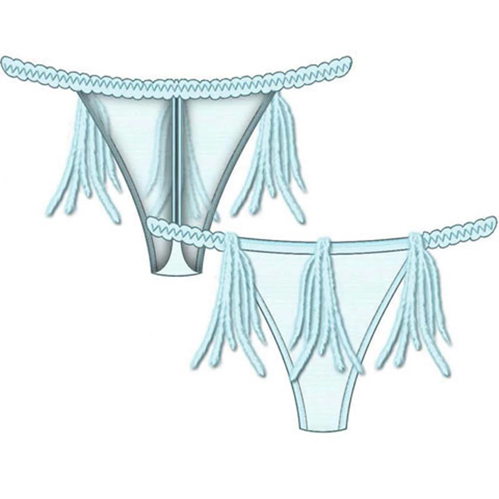 Tail Feathers Thin Back Thong, Small, Blue