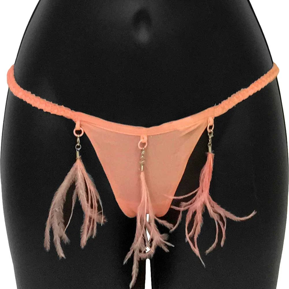 Tail Feathers Thin Back Thong, Small, Peach