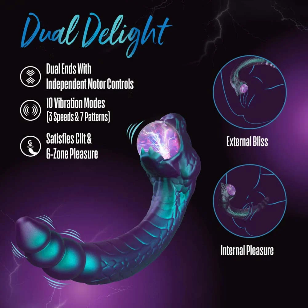 Temptasia Rattle Snake Dual-Ended Vibrator with Plasma Globe, 13.7", Dark Millenia