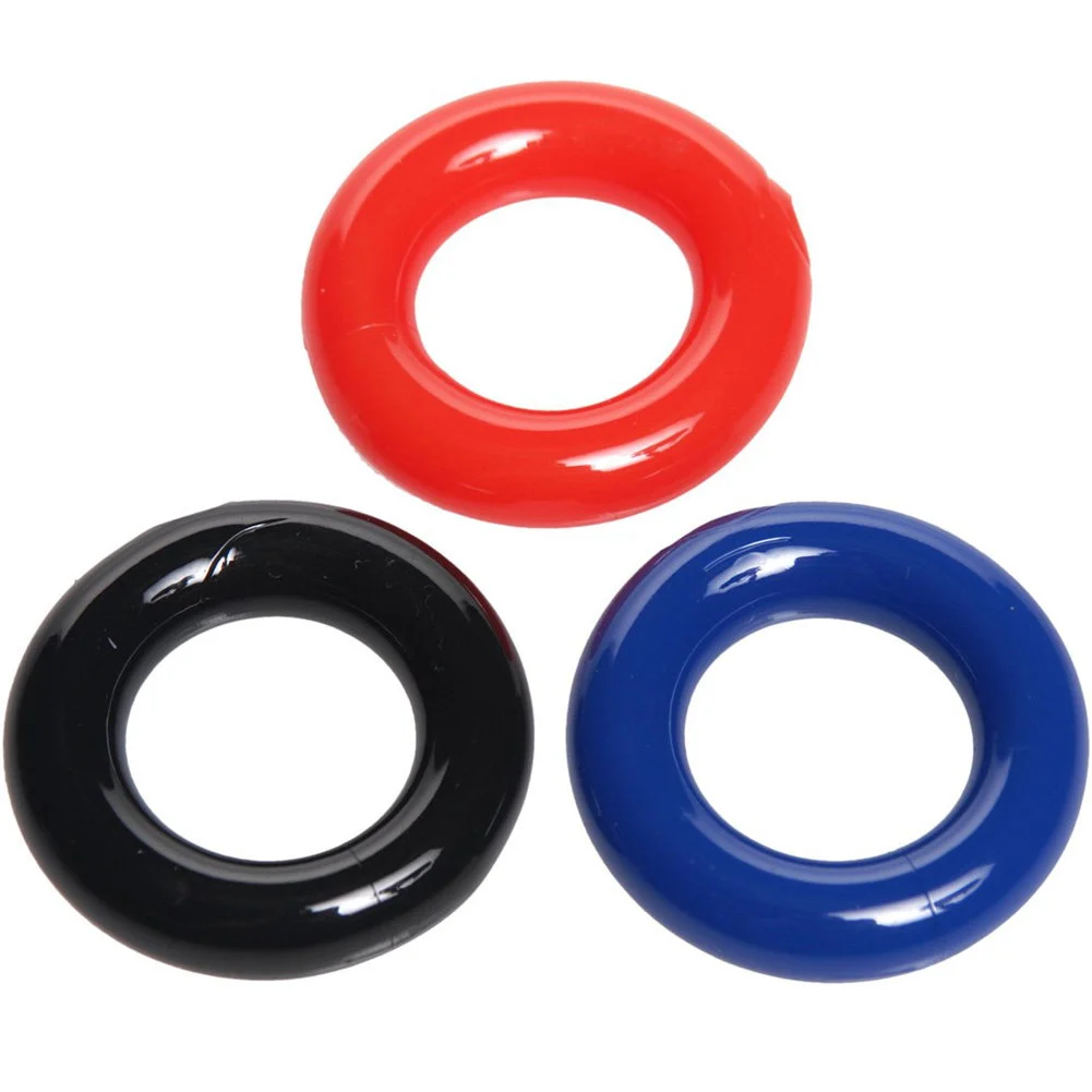 Trinity Vibes Stretchy Penis Rings 3 Piece Pack, Black/Blue/Red