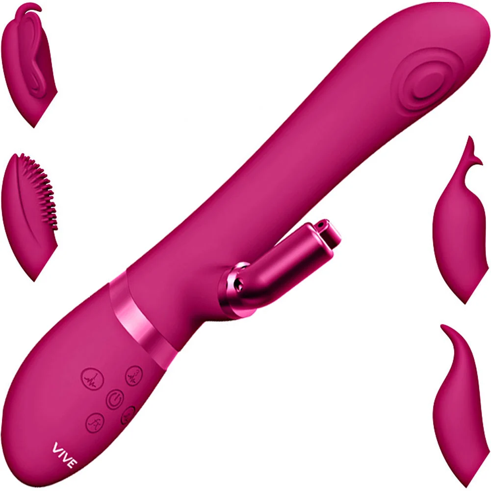 Vive ETSU Pulse-Wave Rabbit with 4 Interchangeable Clitoral Sleeves, 8.78", Pink