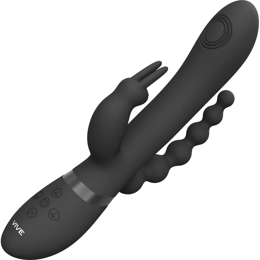Vive Rini Pulse Wave Double Penetration Rabbit Vibrator, 8.8", Black