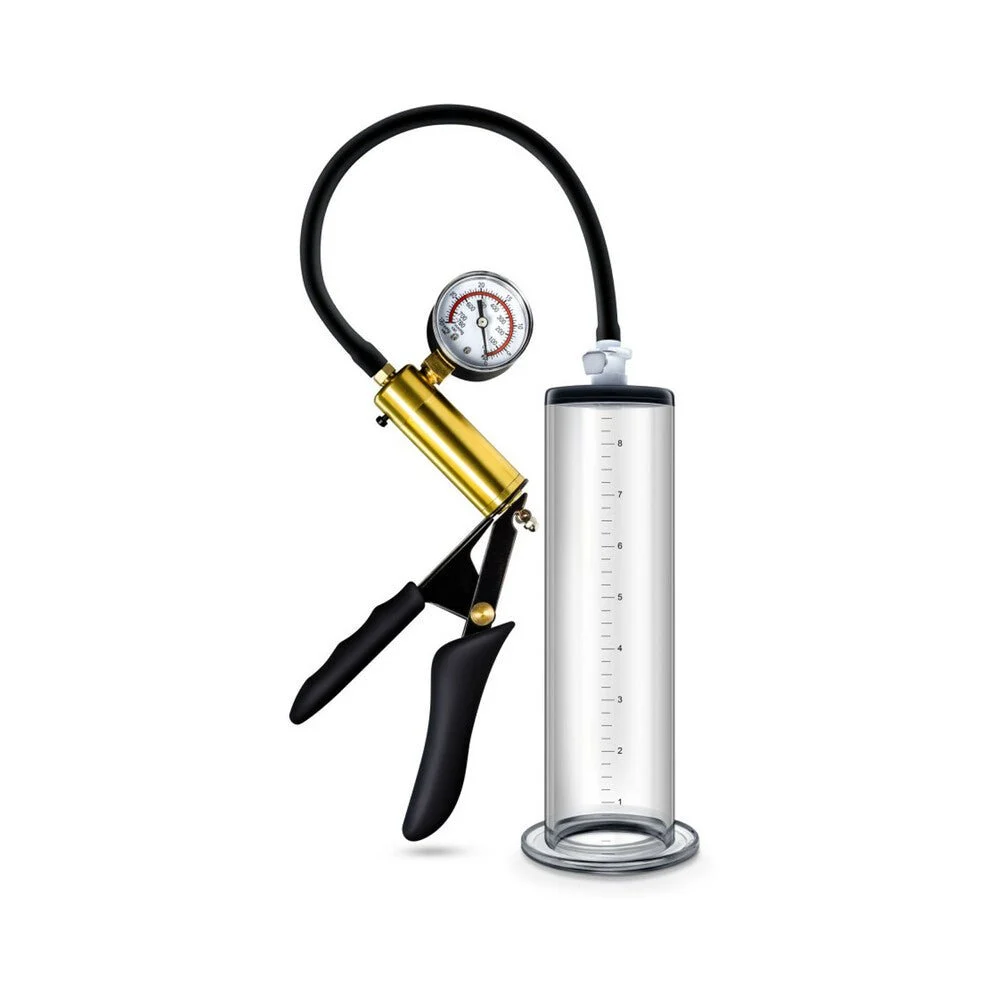 VX6 Vacuum Penis Pump With Brass Pistol And Pressure Gauge Clear