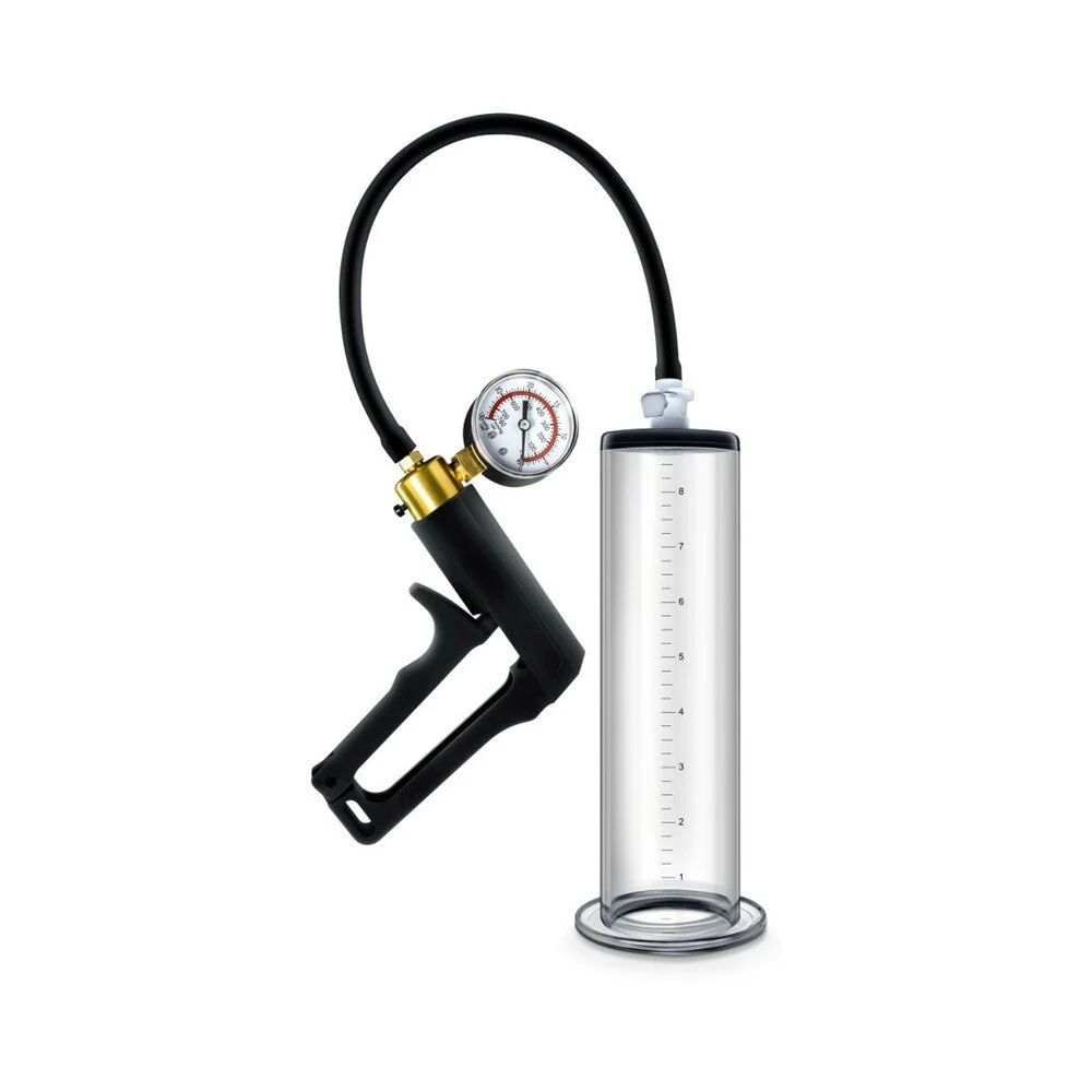 Vx7 Vacuum Penis Pump With Brass Trigger And Pressure Gauge Clear