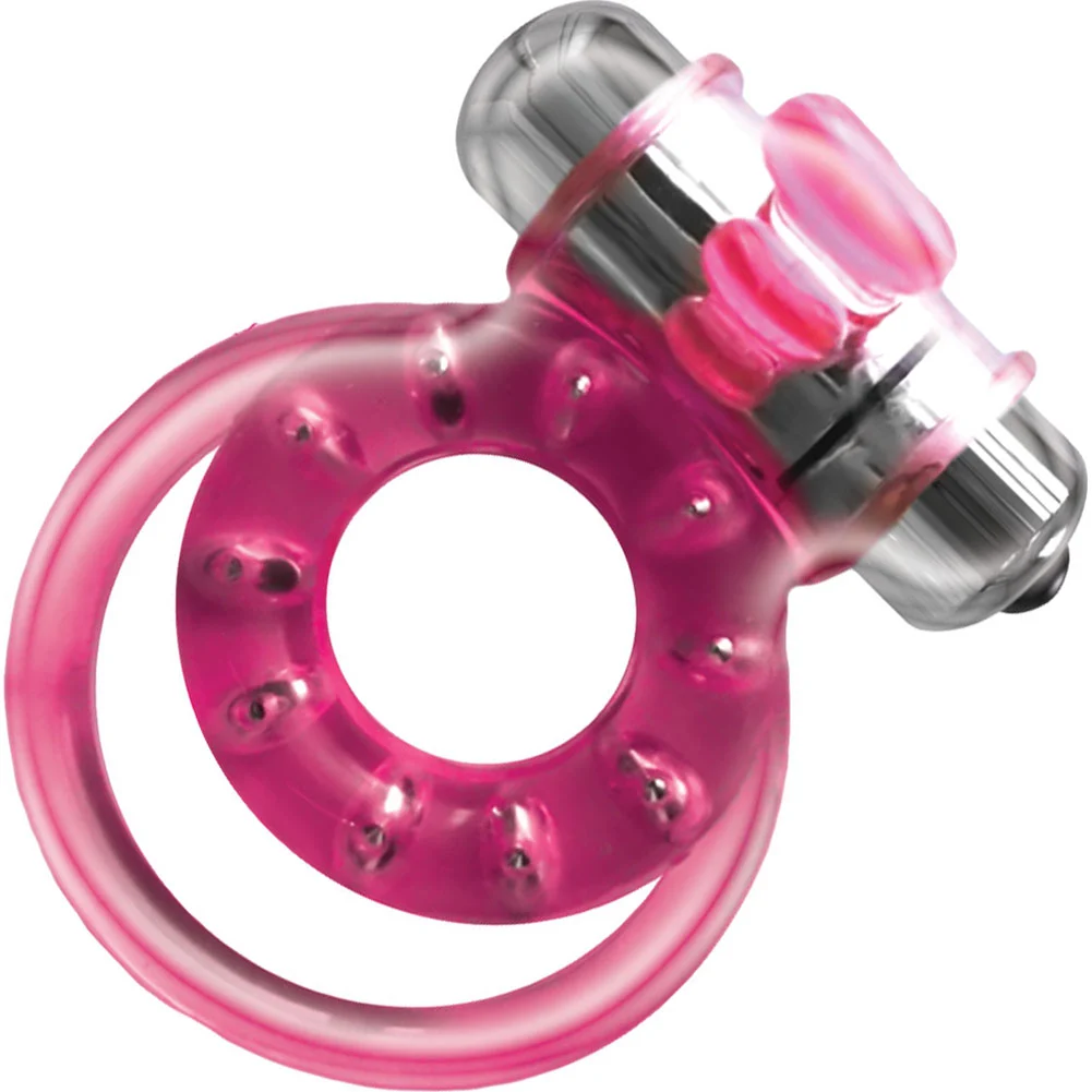 Wet Dreams Magnetized Vibrating Magnetic Penis Ring with Dual Straps, Pink