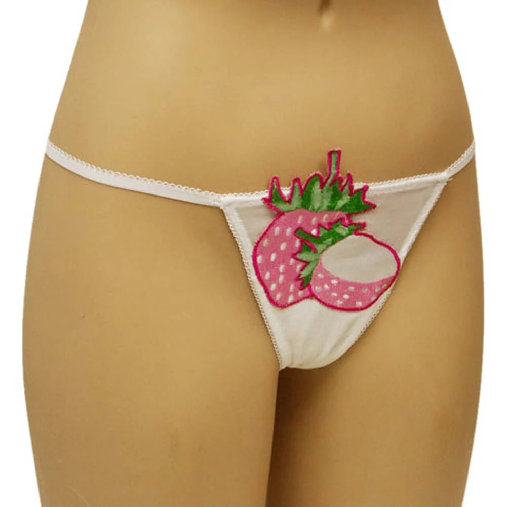 Wild Berry Appliqued Thong, Large, White
