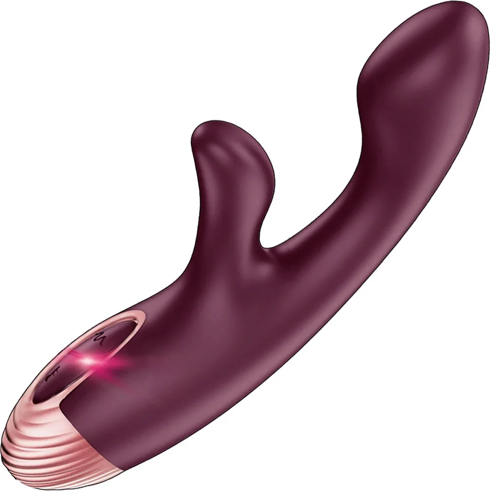 Zola Rechargeable Silicone Warming Dual Massager, 7.25", Burgundy/Rose Gold